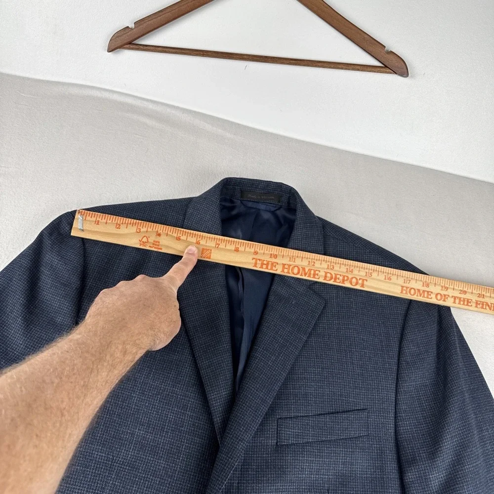Lauren Ralph Lauren Mens Navy Blue Houndstooth Sport Coat 42L Blazer Office